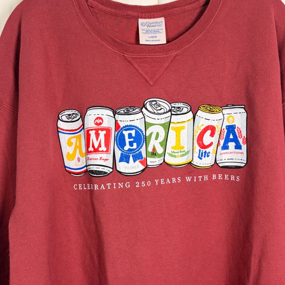 Comfort Wash NWT America 250 Years Beer Cans Graphic Crewneck Sweatshirt Large